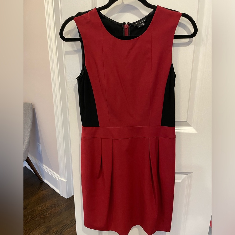 Theory Red And Black Colorblock Scoopneck Shift D… - image 1